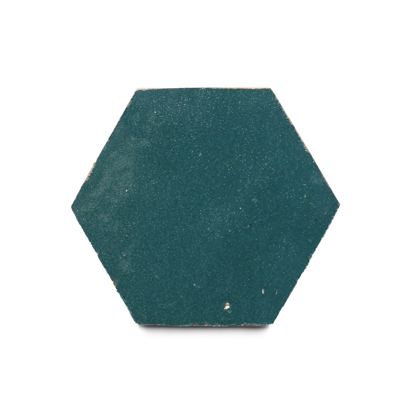 The Aegean Hex tile features a smooth, glossy dark teal surface, ideal for a stylish kitchen backsplash, and is displayed here against a white background.