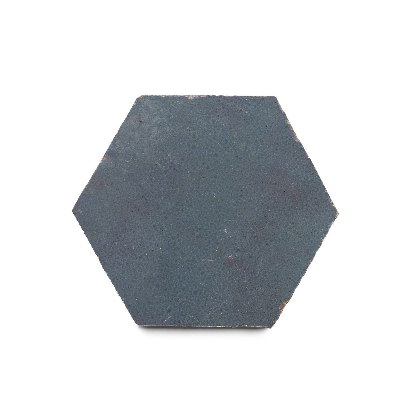 A single Graphite Grey Hex tile features a matte, textured dark gray-blue surface, ideal for a stylish kitchen backsplash, shown on a white background.