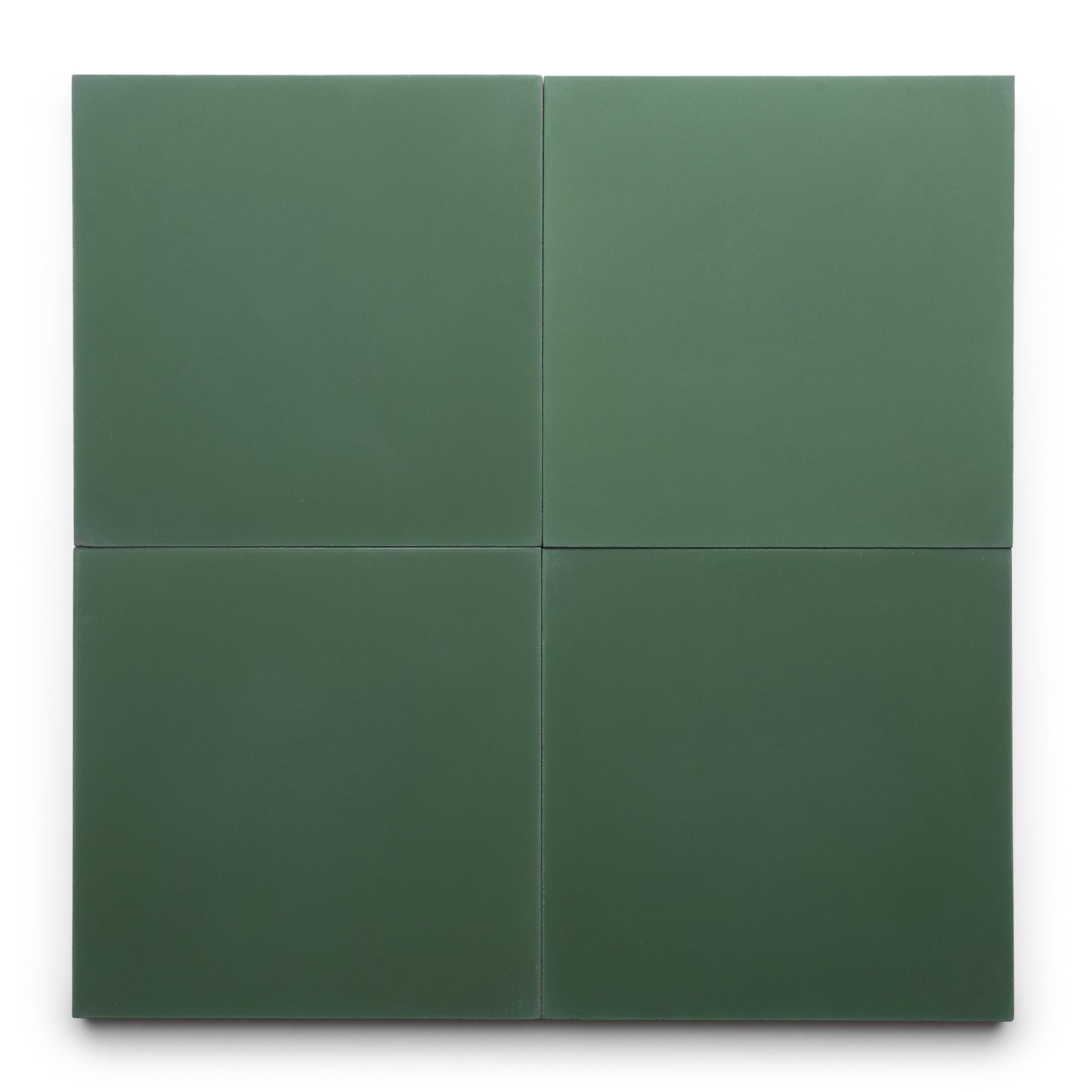 Four Noble Green 8x8 matte square tiles by Zia Tile are arranged in a two-by-two grid on a white background.