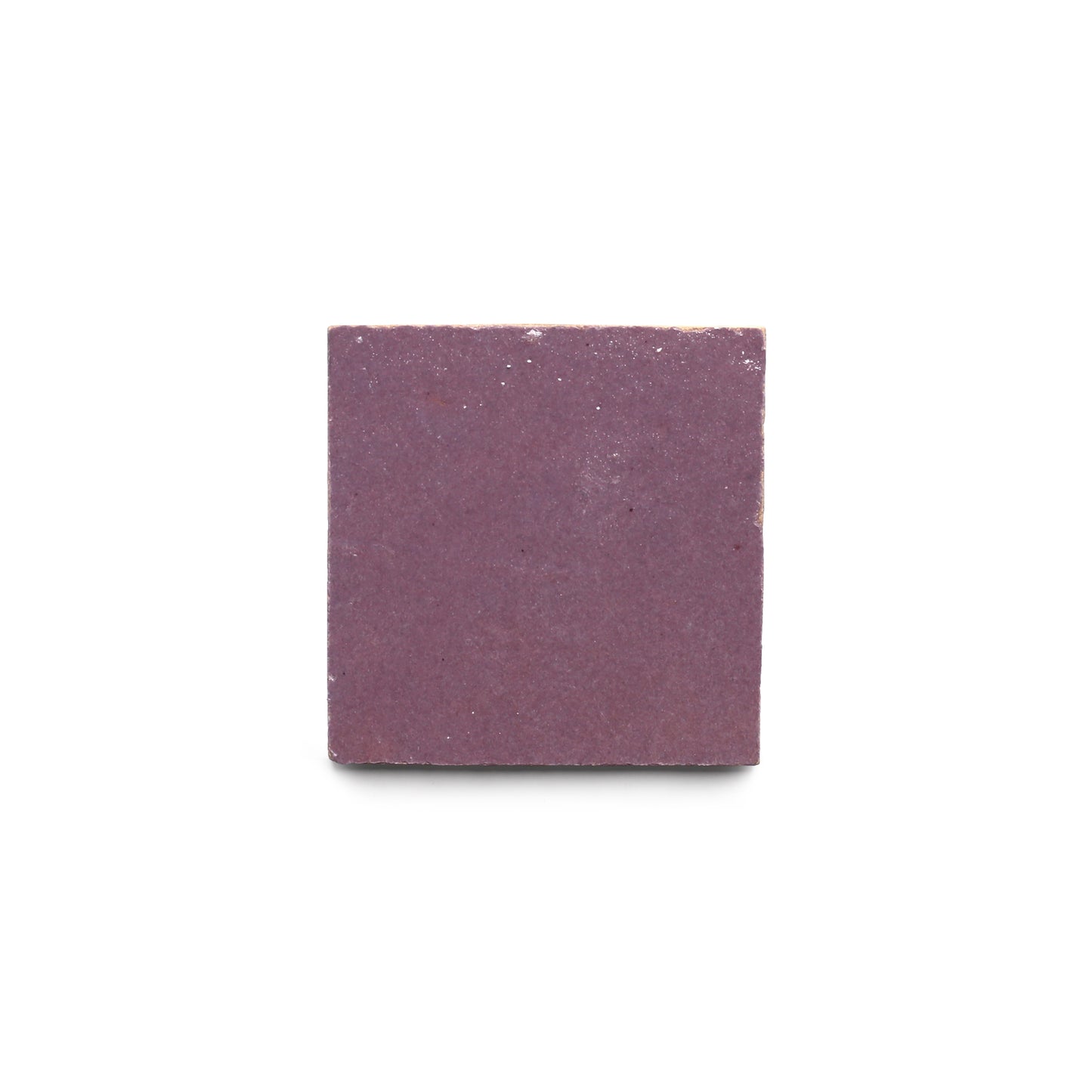 A single Zia Tile Plum 2x2 zellige tile, featuring a smooth matte finish in muted purple, is centered on a white background.
