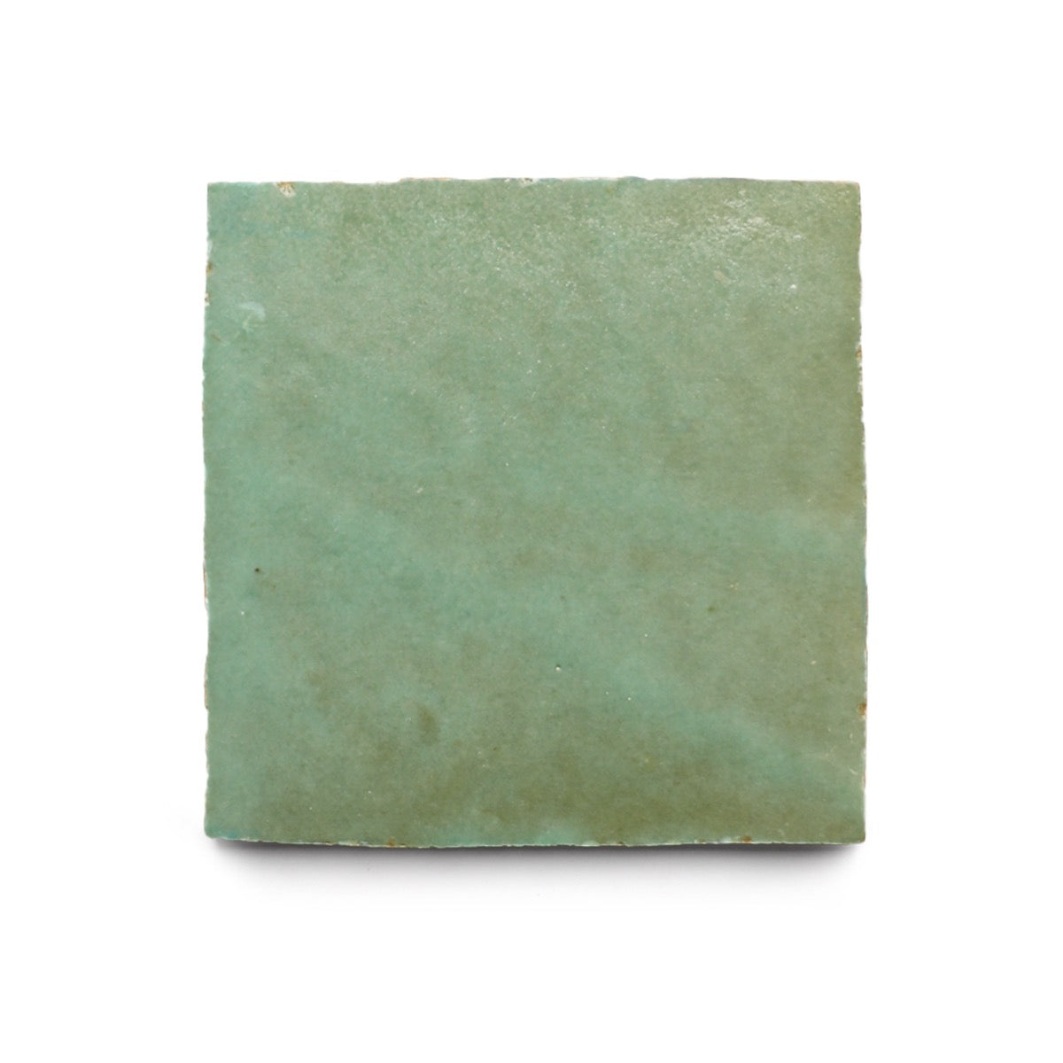 A single Tidepool 4x4 tile with a smooth, glossy green finish and subtle textured edges, set against a white background—ideal for bringing Moroccan-inspired charm to any kitchen backsplash.