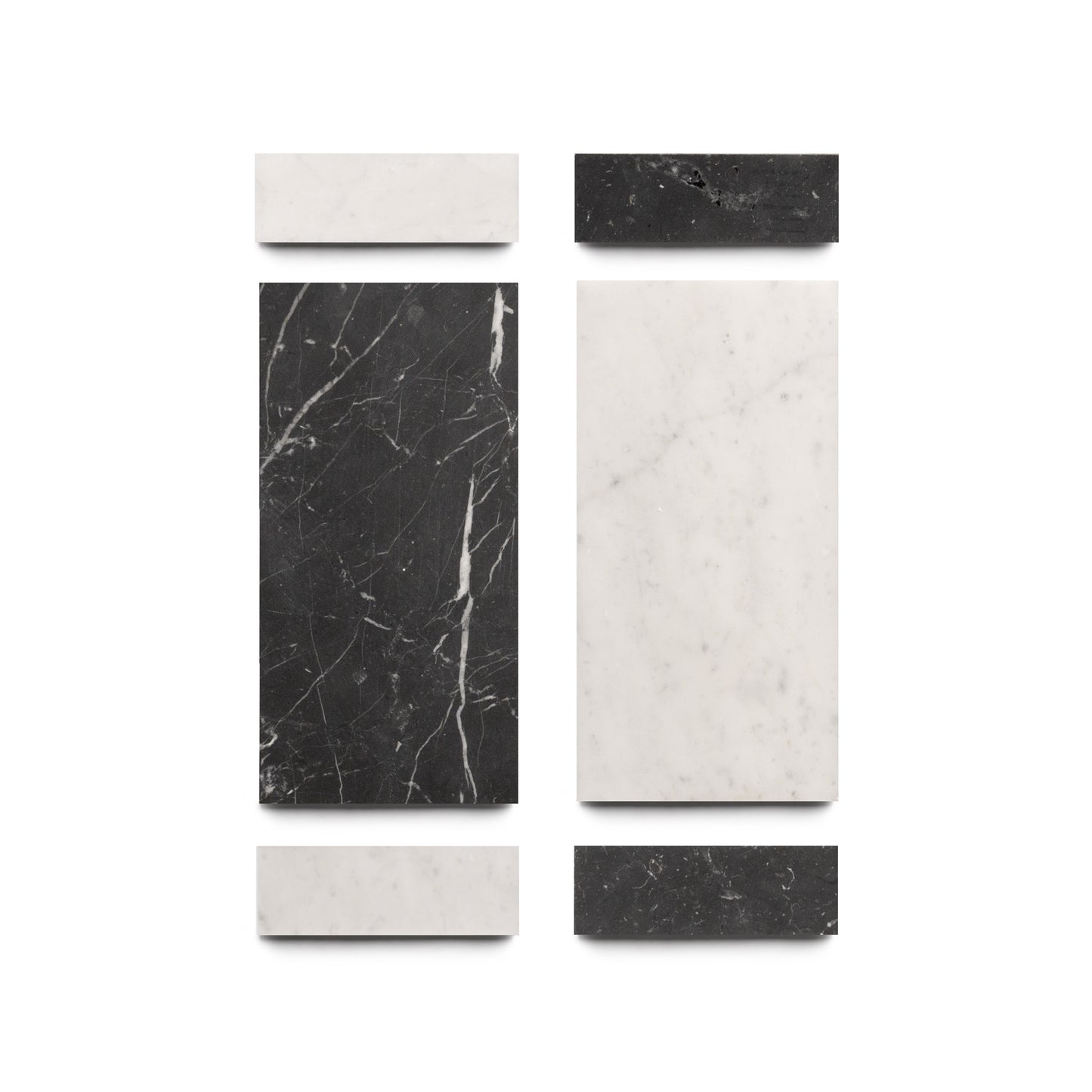 Zia Tile’s Verona in Carrara + Nero Marquina features alternating black and white marble tiles with elegant veining, arranged symmetrically on a clean white background—ideal for a modern, artisan-inspired look.