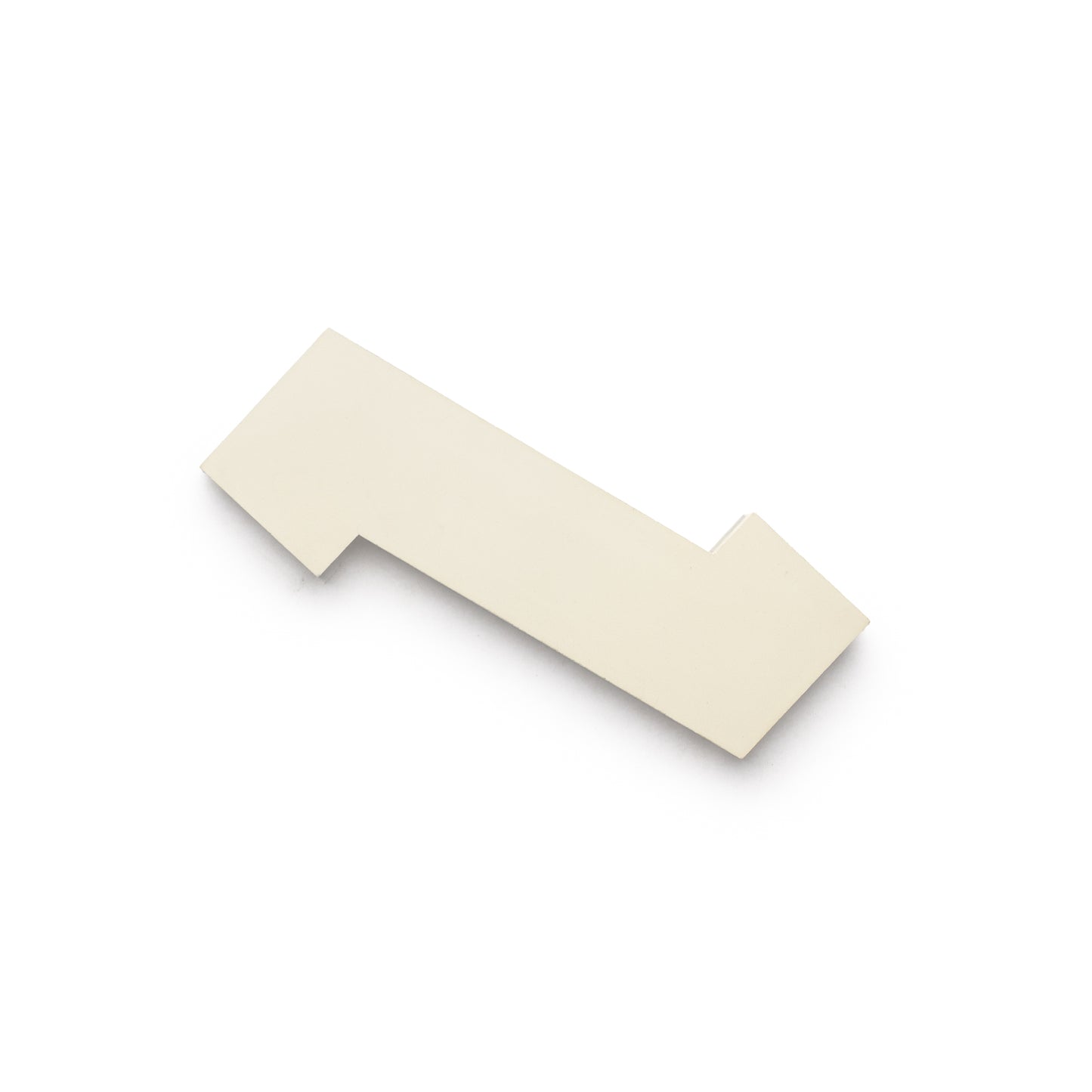 The Zig Zag White + Bone by Zia Tile is a flat, cream-colored tile with straight edges and two right-angle protrusions, featuring an irregular shape that resembles a handmade piece, shown isolated on a white background.