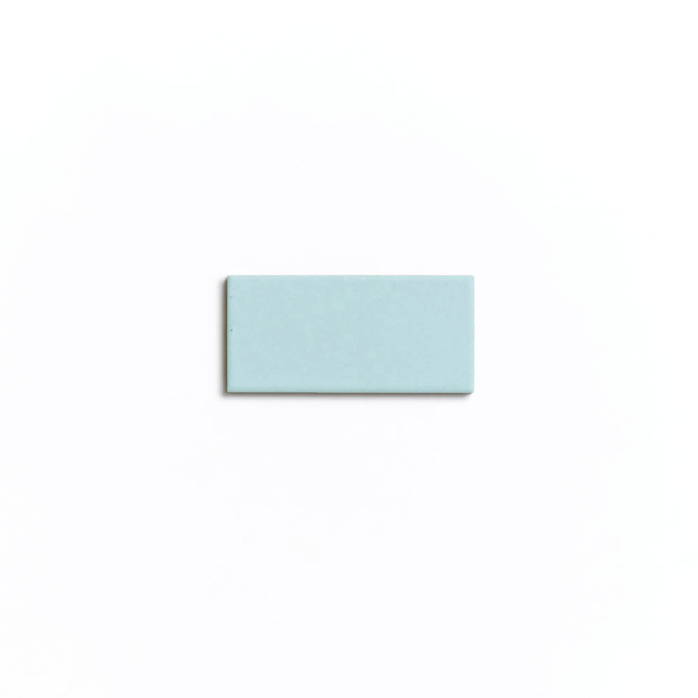 The Agave 2x4 by Zia Tile, a small rectangular matte ceramic tile in light blue, is centered on a plain white background.