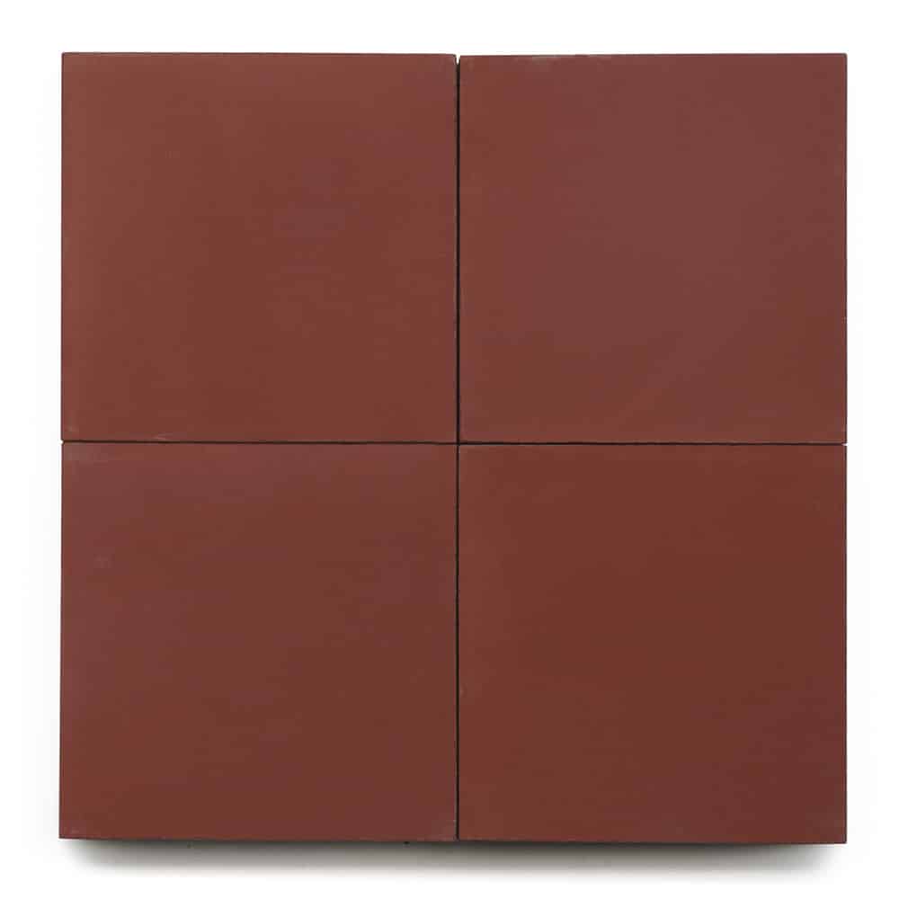 Chimayo 8x8 features four square panels in a larger square, each a solid reddish-brown reminiscent of handcrafted cement tile, with slim vertical and horizontal gaps creating a central cross.