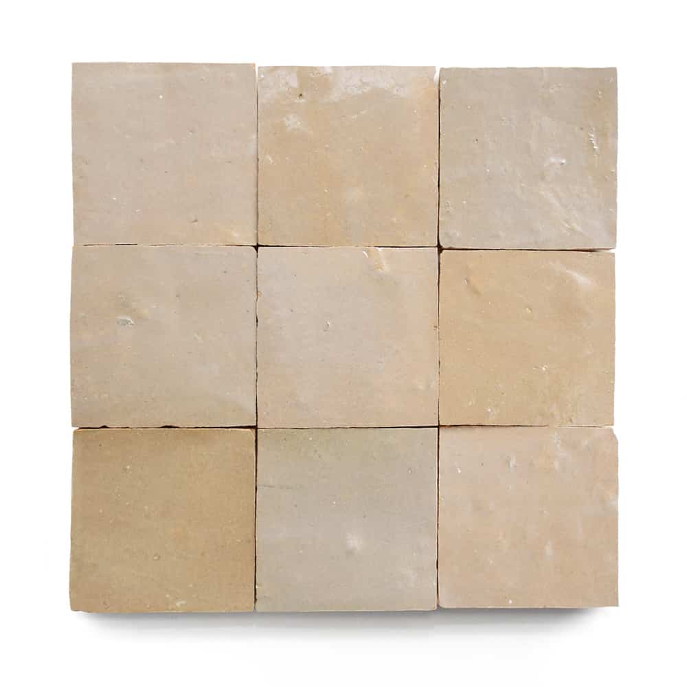 Nine square Glazed Earth 4x4, Sample tiles by vendor-unknown arranged in a 3x3 grid on a white background. Each handmade tile features subtle color and texture variations with a slightly uneven surface.