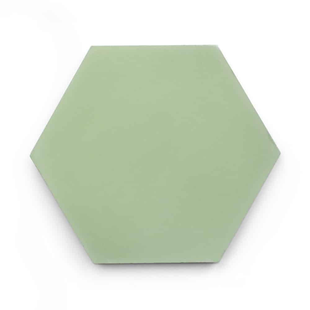 The Nile Hex, Sample by vendor-unknown is a plain, light green hexagonal tile with smooth edges—ideal for those who appreciate the artisanal charm of handmade or Moroccan-inspired tiles.