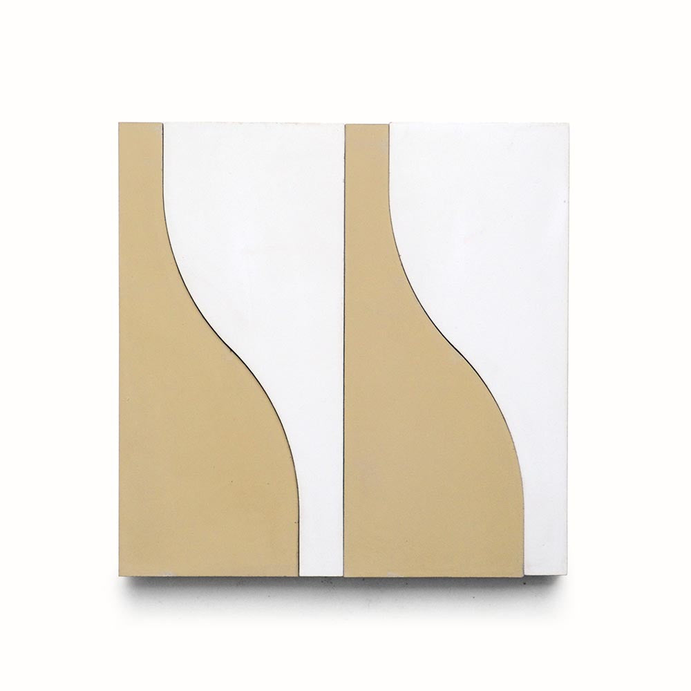 Nouveau Clay by vendor-unknown is a minimalist artwork with two adjacent panels of beige and white curved shapes, evoking abstract bottle-like forms—ideal as inspiration for bathroom floors or kitchen backsplashes on a plain white background.
