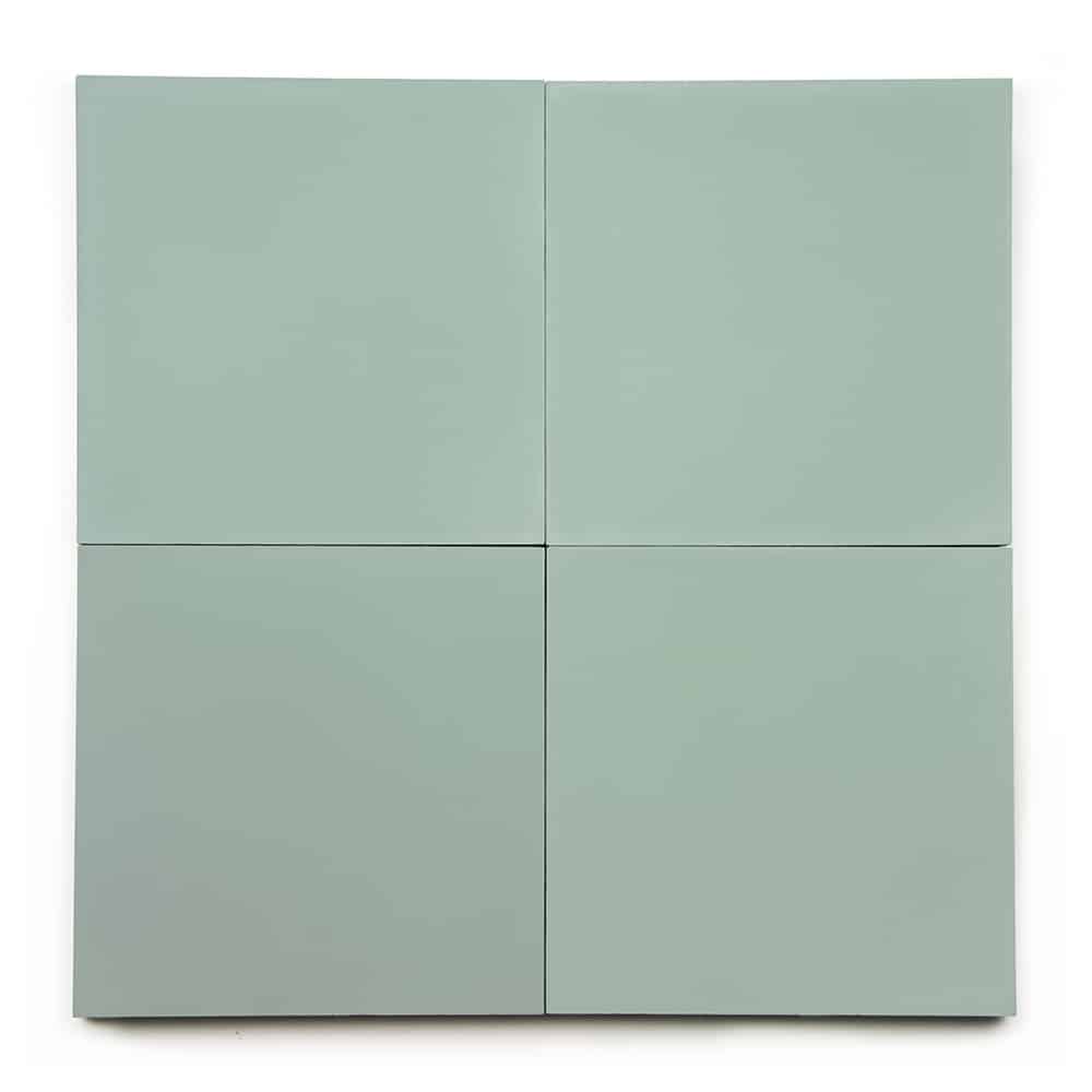 Four Salvia 8x8 tiles in light gray-green are arranged in a 2x2 grid on a white background—ideal for adding style to any kitchen backsplash.