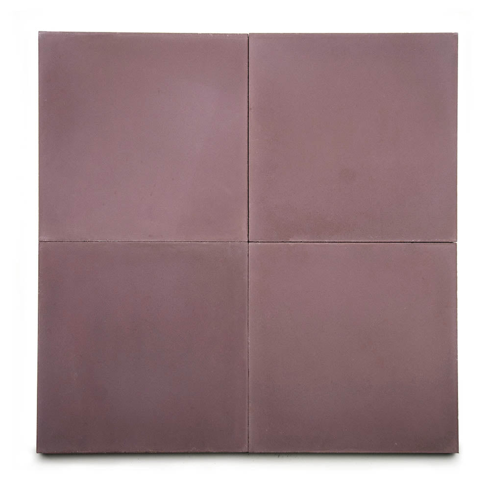 Four Tyrian 8x8 matte-finish cement tiles in a solid mauve color are arranged evenly in a 2x2 grid with thin gaps on a white background—ideal for bathroom flooring.