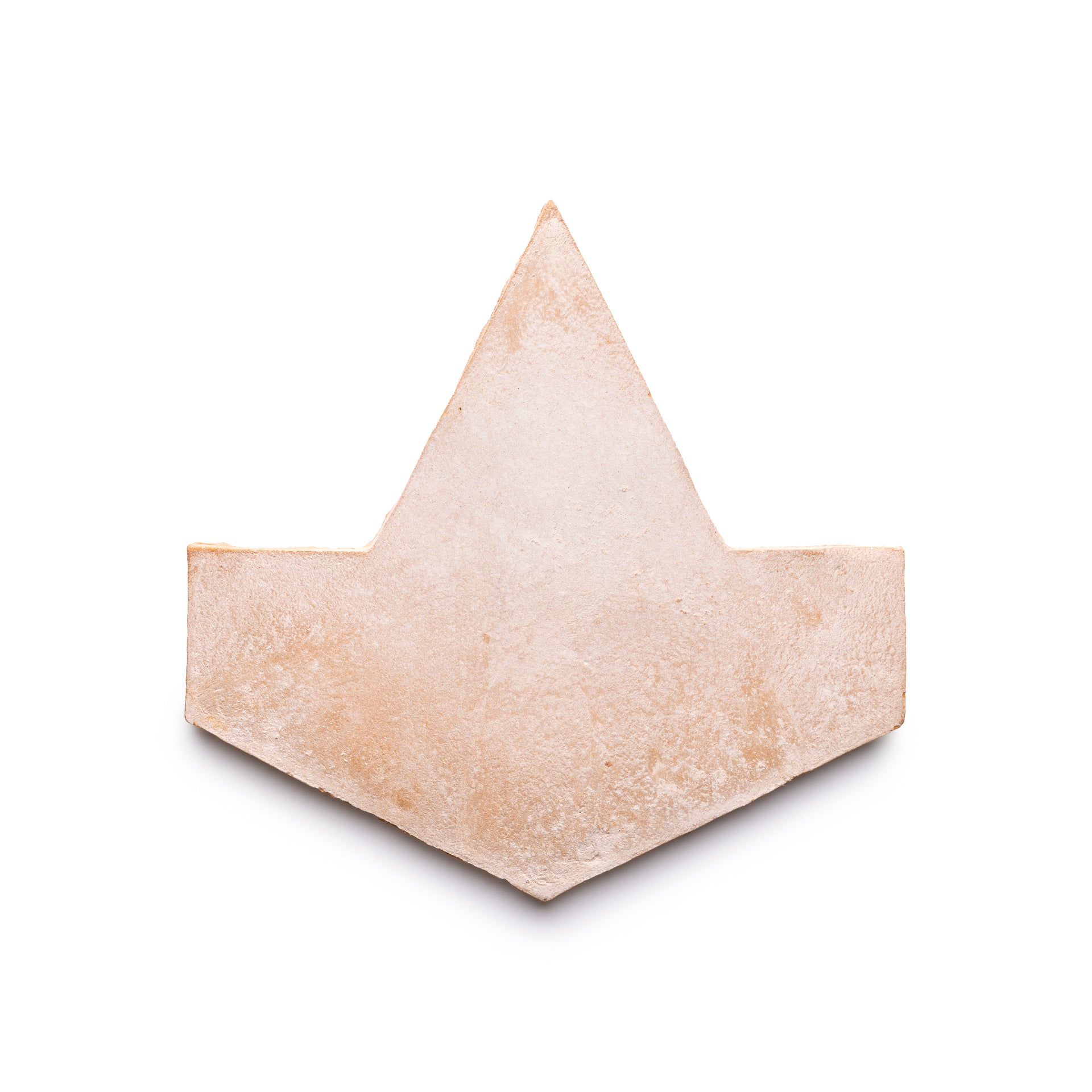 A single Big Alcazar + Blanco ceramic tile by Zia Tile, light brown with a geometric crown-like shape, displayed on a white background.