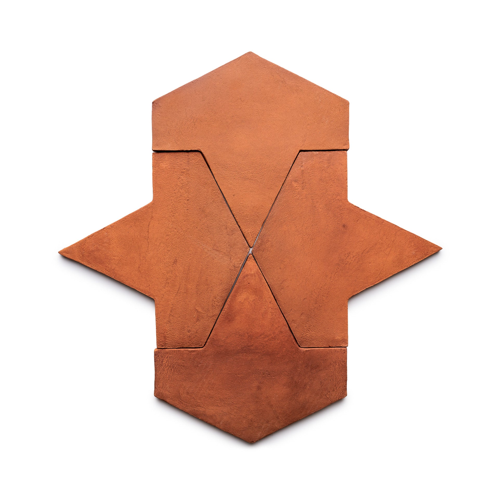 The Big Alcazar + Red Clay tile by Zia Tile features a central hexagon with three angular extensions on the left, right, and top. It has clean lines, a natural reddish-brown hue, and is shown against a white background.