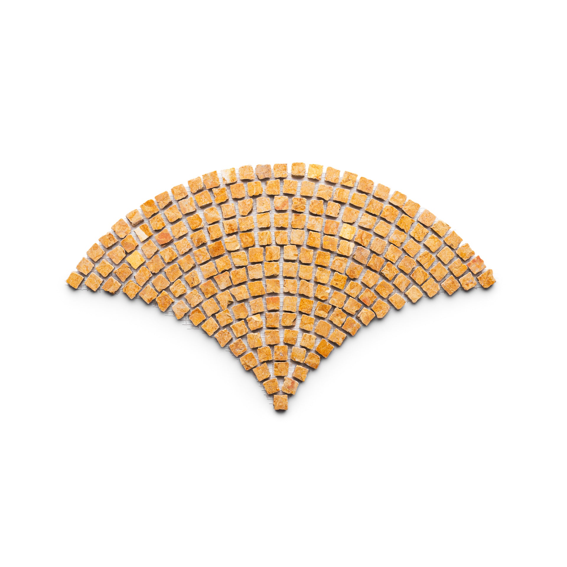 A Wi-Fi signal icon crafted from Ventaglio in Giallo Reale tiles by Zia Tile, arranged on a white background.