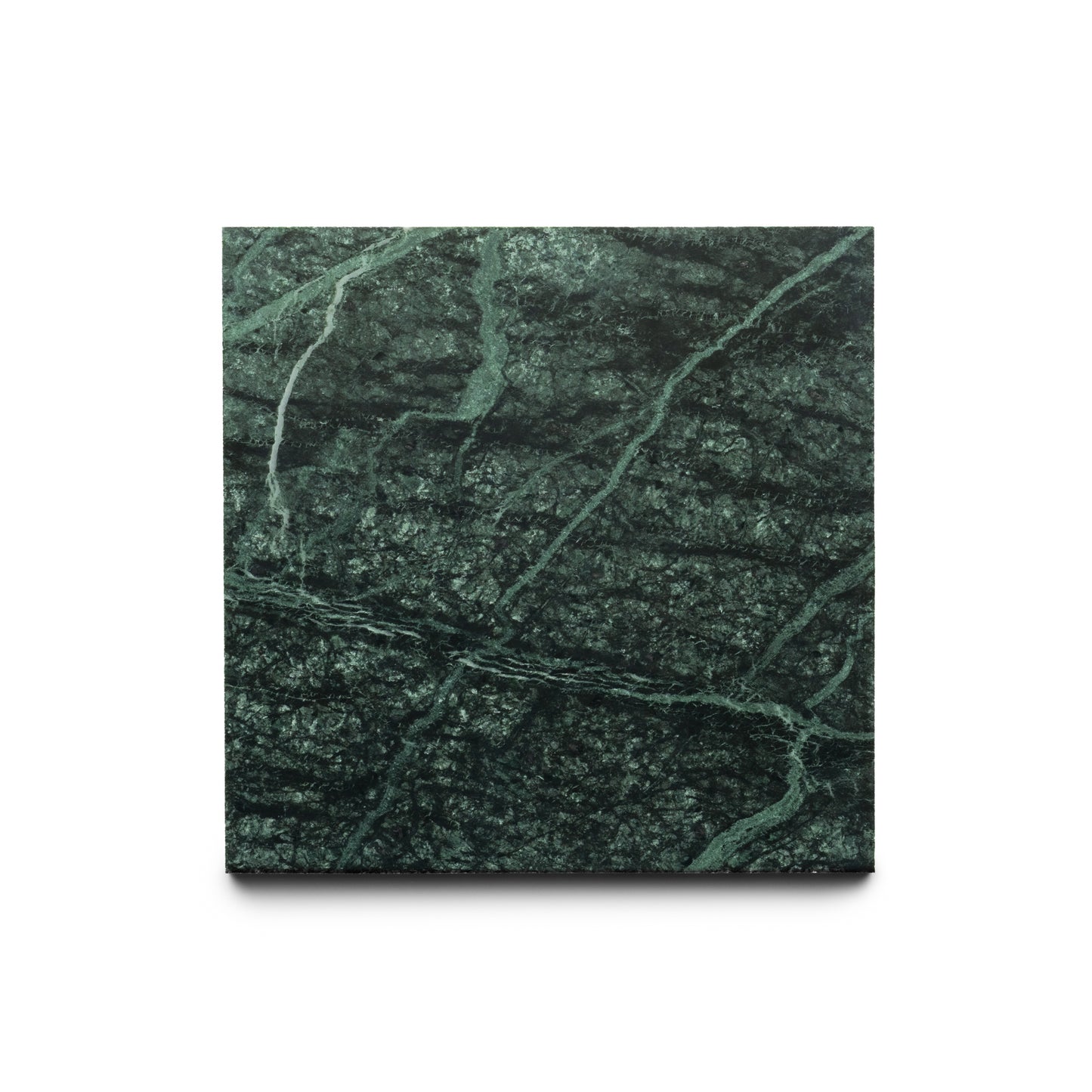 The Verde Alpi 6x6 by Zia Tile is a square dark green marble tile with light green and white veining, shown on a plain white background—an elegant choice for any handmade tile collection or Zia Tile project.