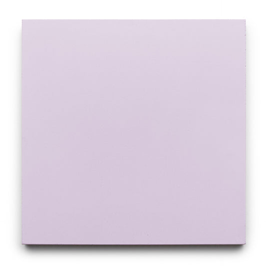 The Wisteria 8x8 by Zia Tile is a handmade, smooth square tile in light lavender, displayed on a white background.